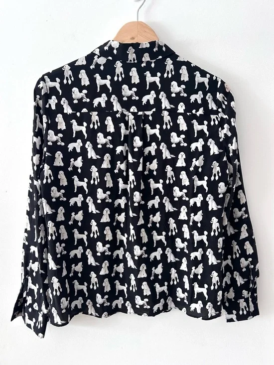 ALICE + OLIVIA 100% Silk Poodle-Print Button Front Shirt | Medium, can fit Small - Picture 4 of 10